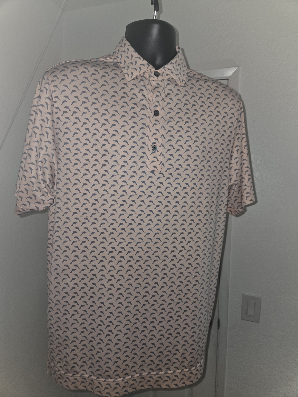 FootJoy Performance Golf Polo – Peach & Grey Bird Print